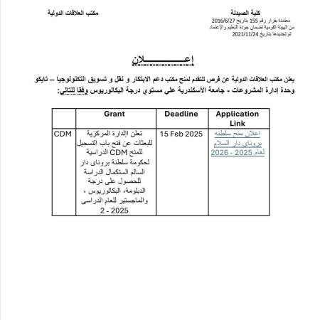 منح مكتب دعم الابتكار ونقل وتسويق التكنولوجيا 